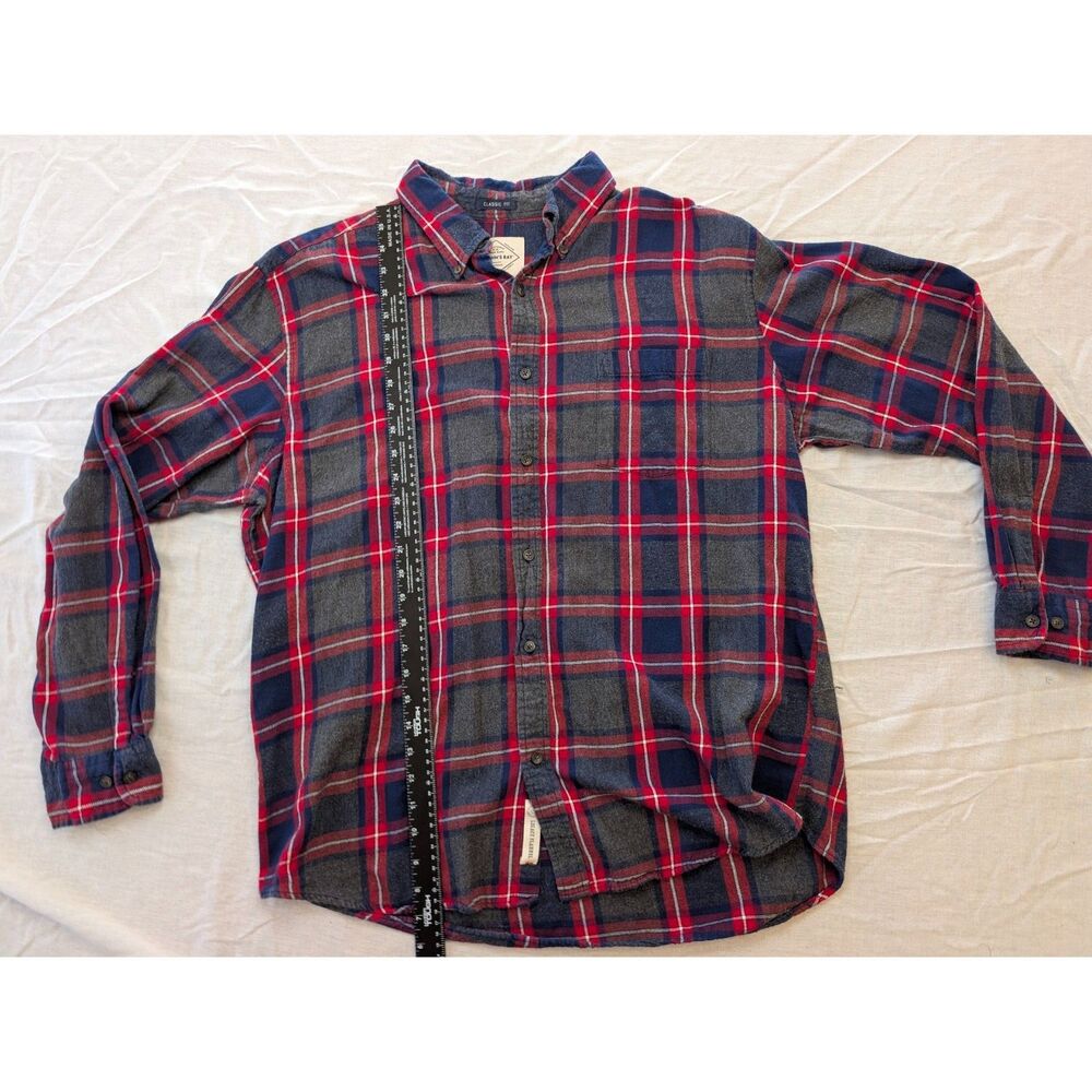 St Johns Bay Mens XL Red Navy Plaid Flannel Shirt  Long Sleeve Button Up